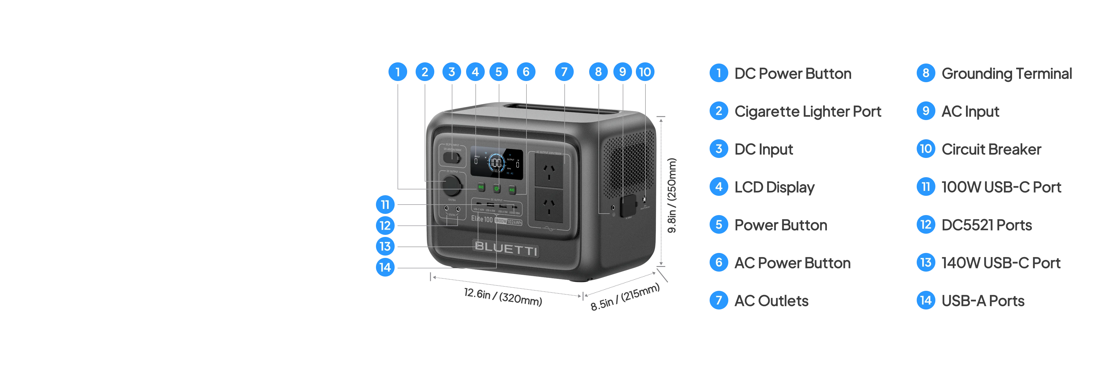 BLUETTI Elite 100 V2 specifications chart for portable power station