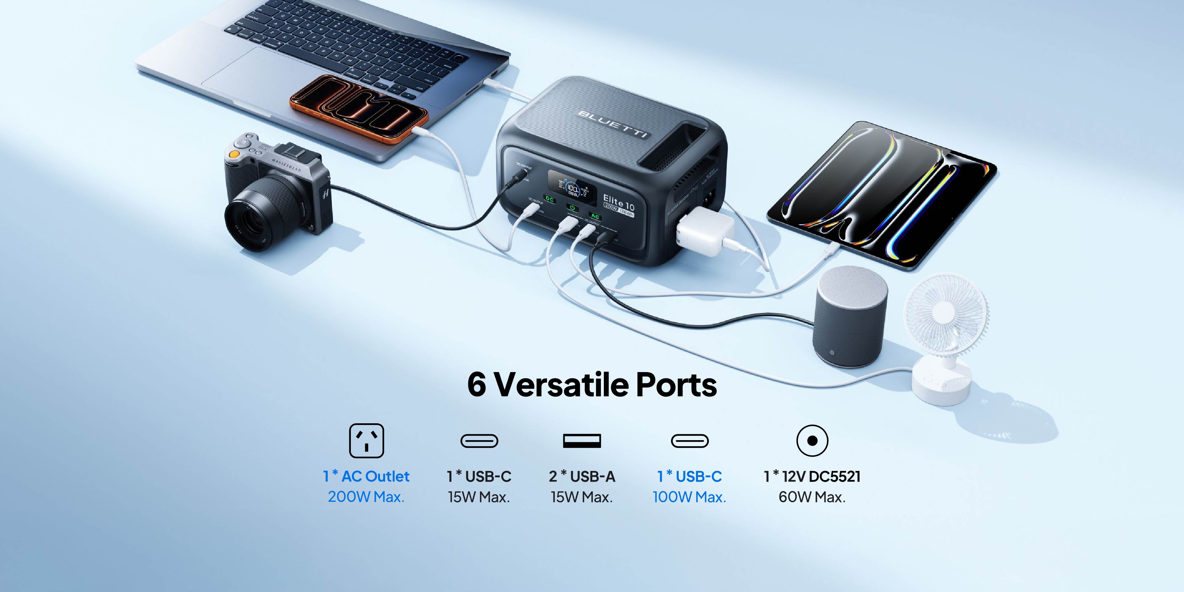 BLUETTI Elite 10 Mini Power Station AC 200W Max USB-C 100W Max