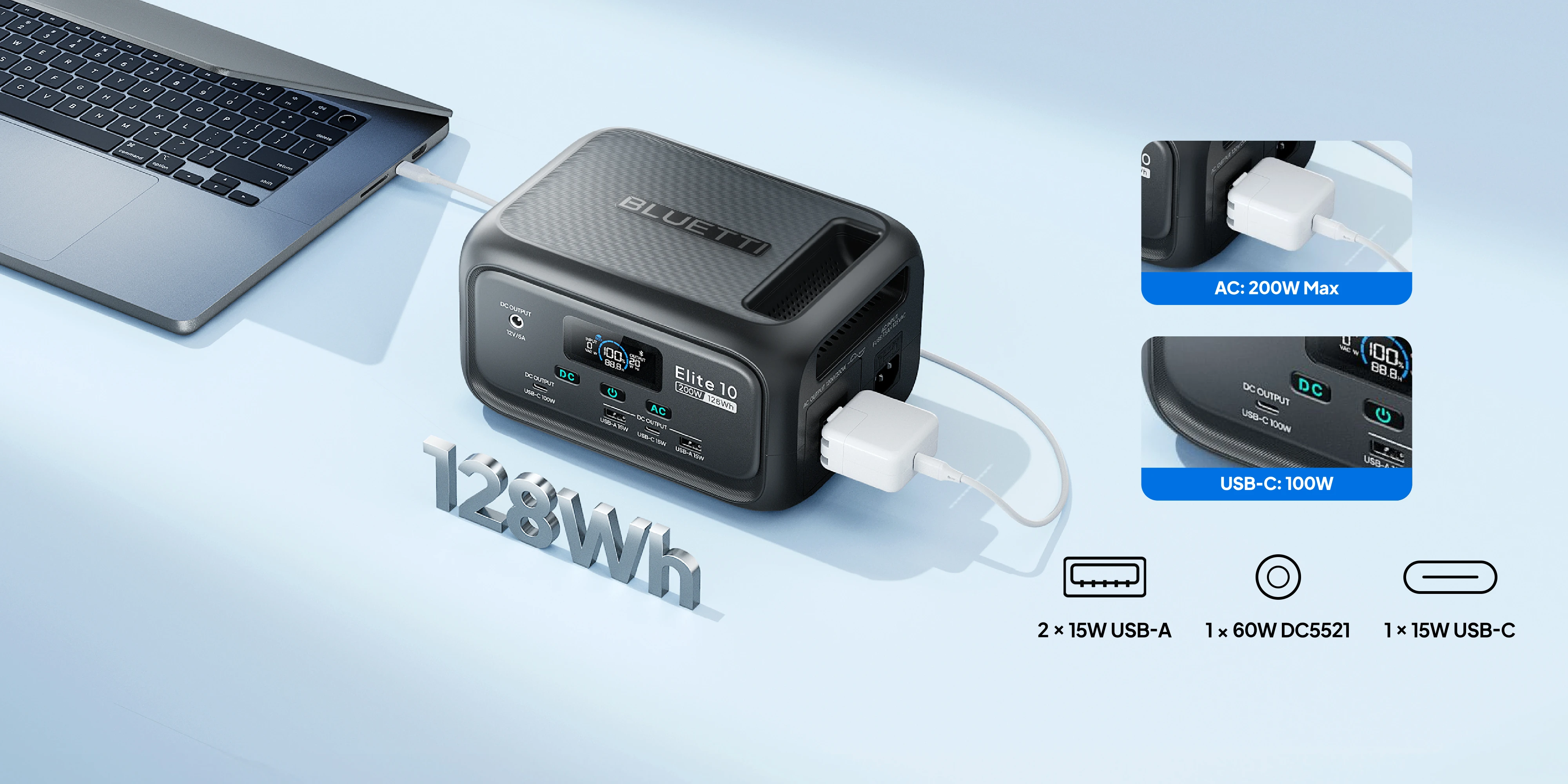 BLUETTI Elite 10 Mini Power Station AC 200W Max USB-C 100W Max