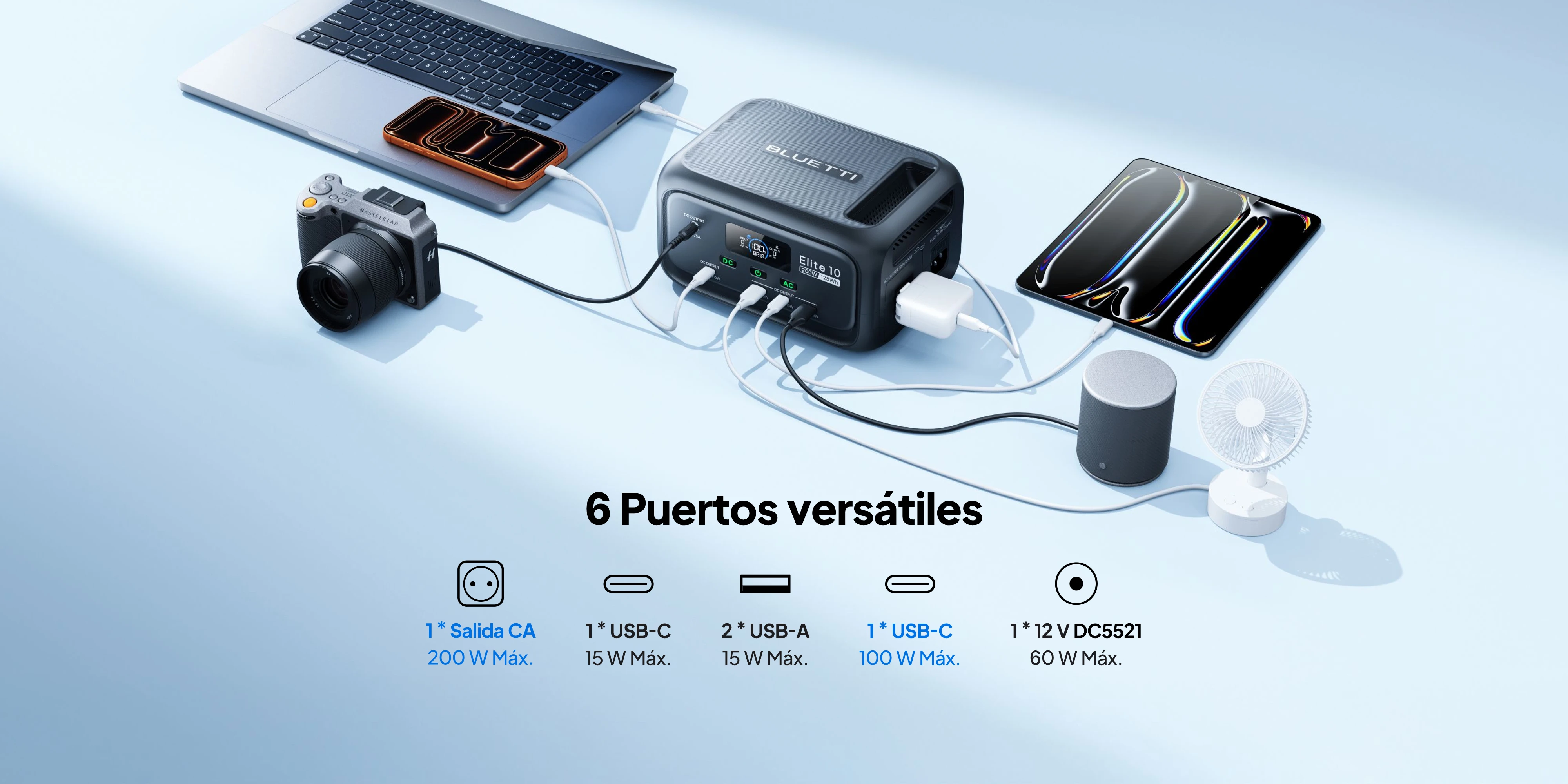 Estación de energía portátil BLUETTI Elite 10 Mini — CA 200 W máx. / USB-C 100 W máx.