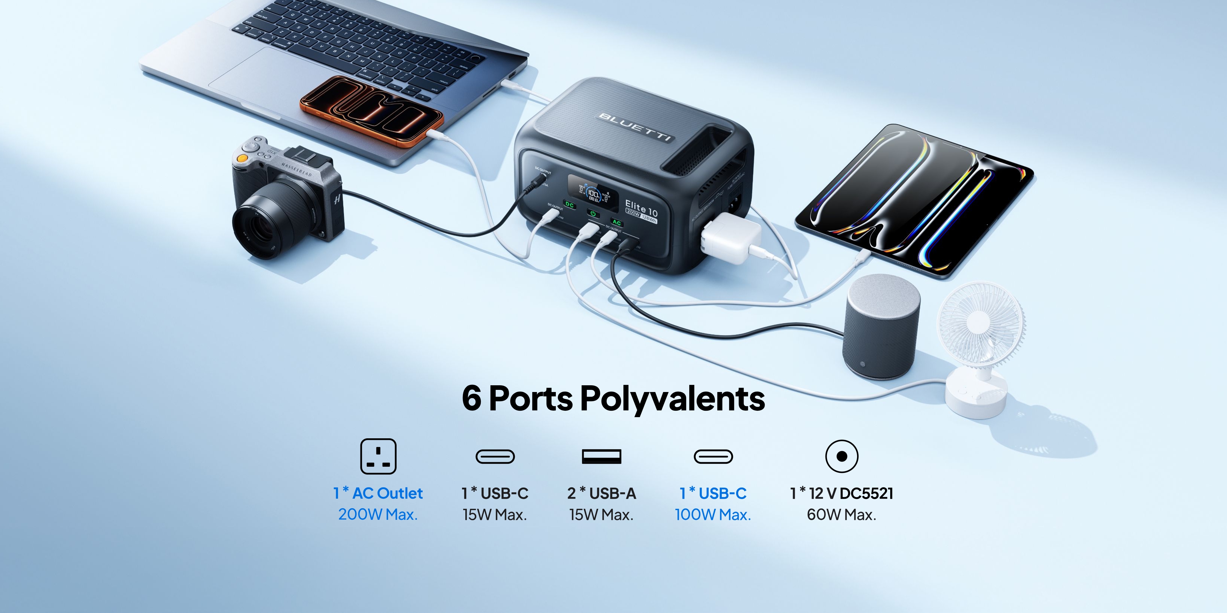 BLUETTI Elite 10 Mini Power Station AC 200W Max USB-C 100W Max