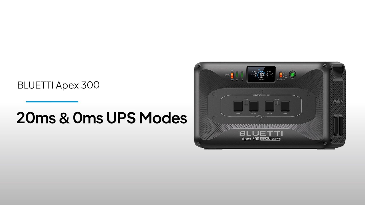 BLUETTI Apex 300 : modes UPS à 20 ms et 0 ms pour une alimentation de secours ininterrompue