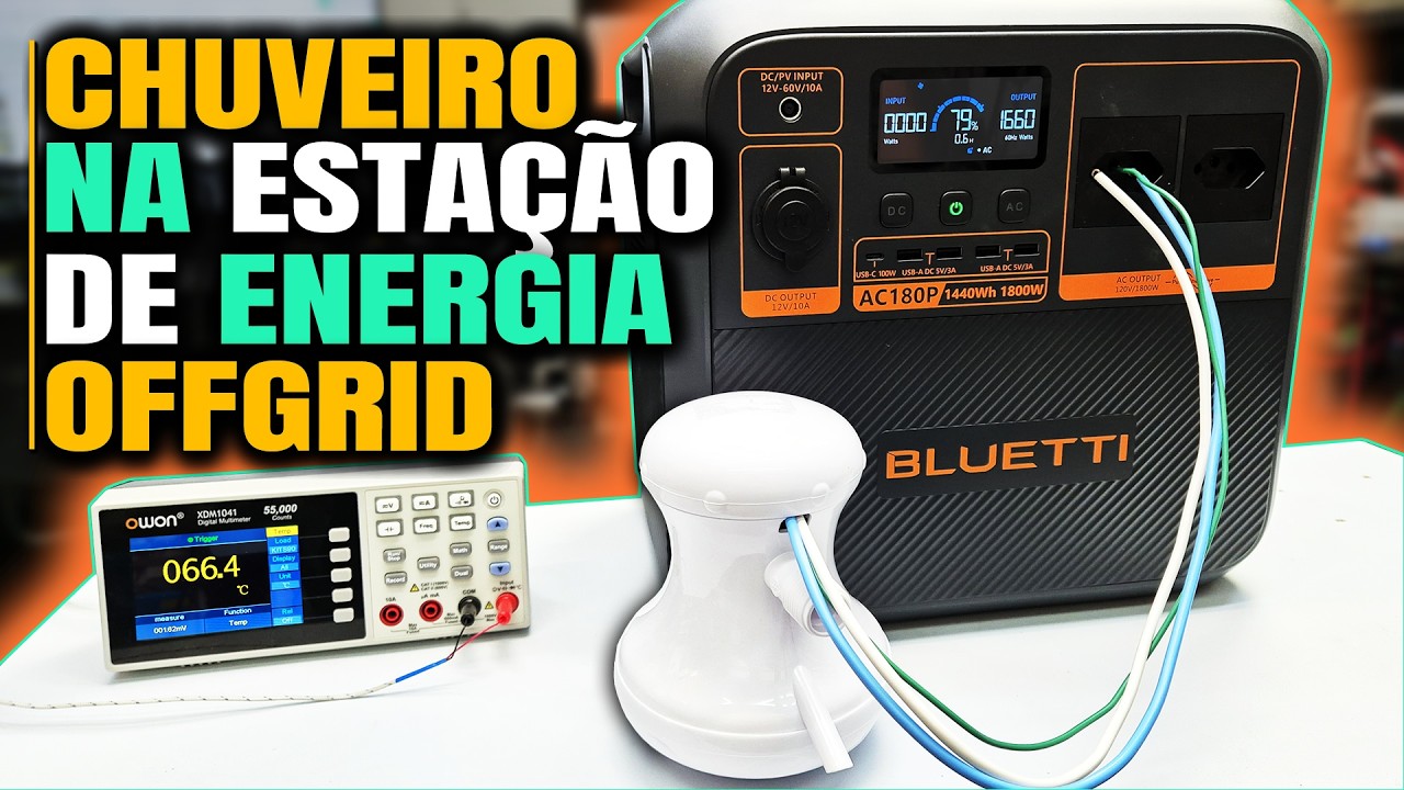 Ligando CHUVEIRO na BLUETTI AC180P 1800W Estação de Energia com LifePO4 | Eduardo Aquino